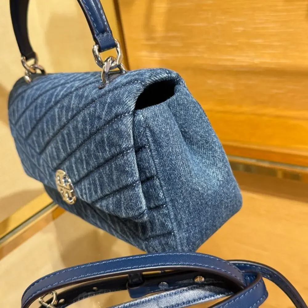 NEW‼️Tory Burch Willa Chevron Denim Top Handle 187351 $500